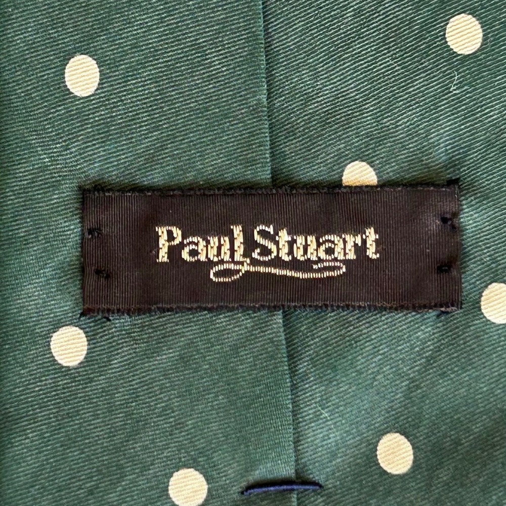 Paul Stuart Mens Silk VTG Tie Forest Green Polka Dot Classic Heritage Preppy - Picture 8 of 9